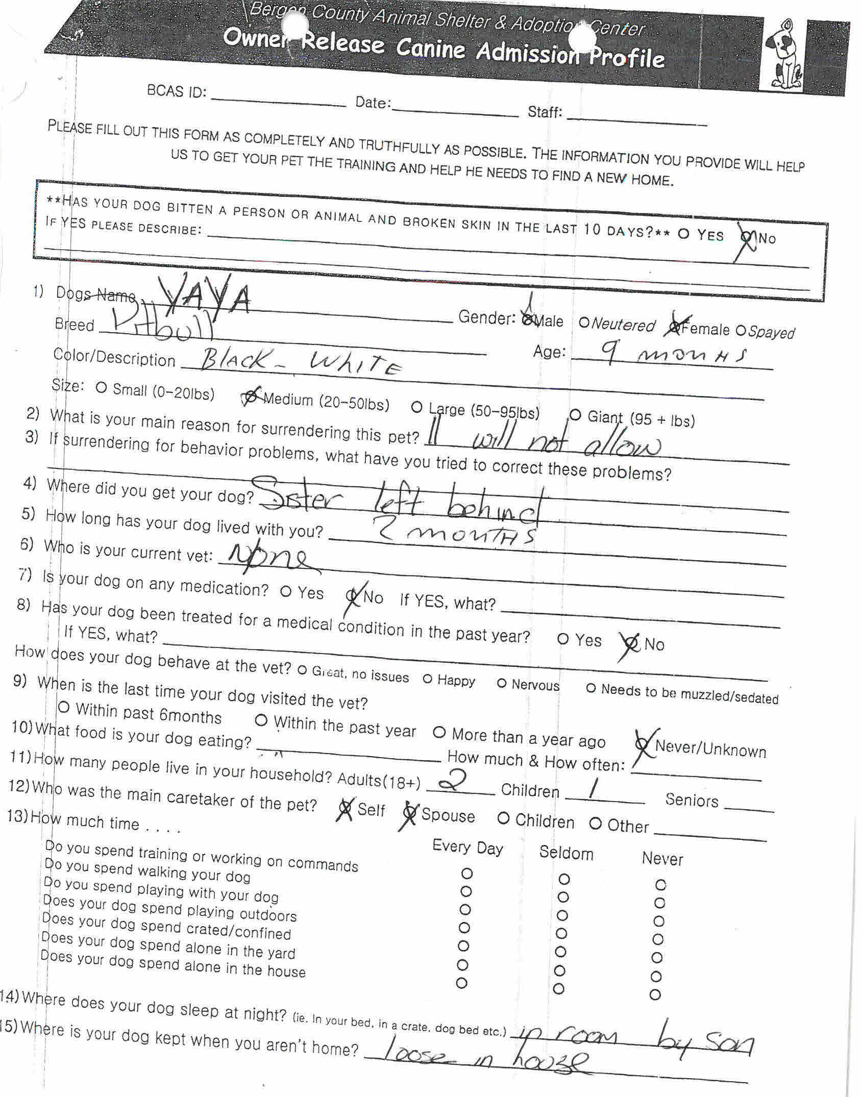 Yaya Owner Surrender Questionairre 1