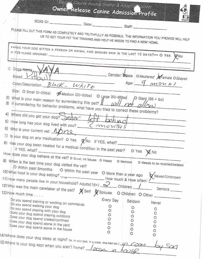 Yaya Owner Surrender Questionairre 1