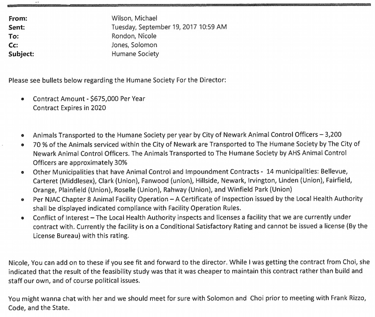 Newark Email on Feasability of Building a New Shelter