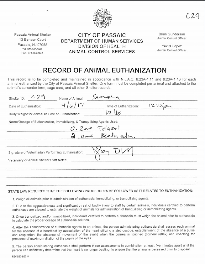 C29 Euthanasia Form