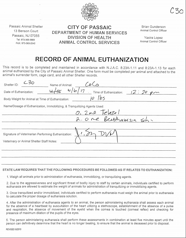 C30 Euthanasia Form
