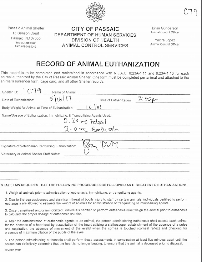 C79 Euthanasia Record
