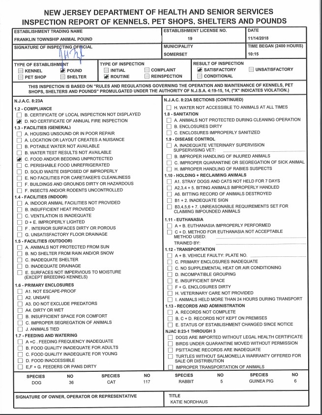 Somerset County Health Department 11.14.18 Inspection Report on Franklin Township Animal Shelter.jpg